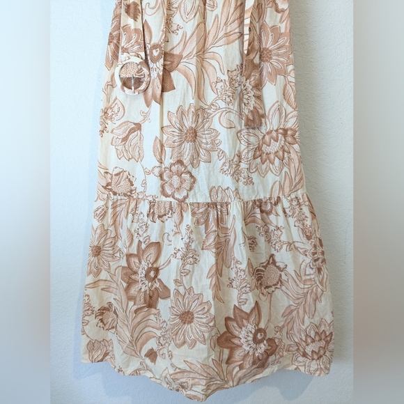 MNG Mango Orange Cream Cotton Sleeveless V-Neck Belted Flowy Martina Maxi Dress - Picture 9 of 11